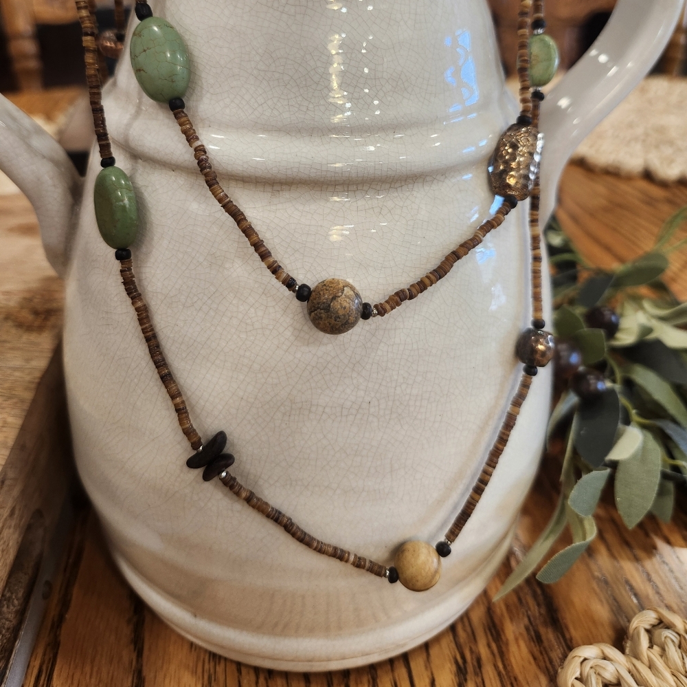 Rare Silpada SSilver 925 Turquoise Heishi Shell Wood 60” Necklace Beading N1569
